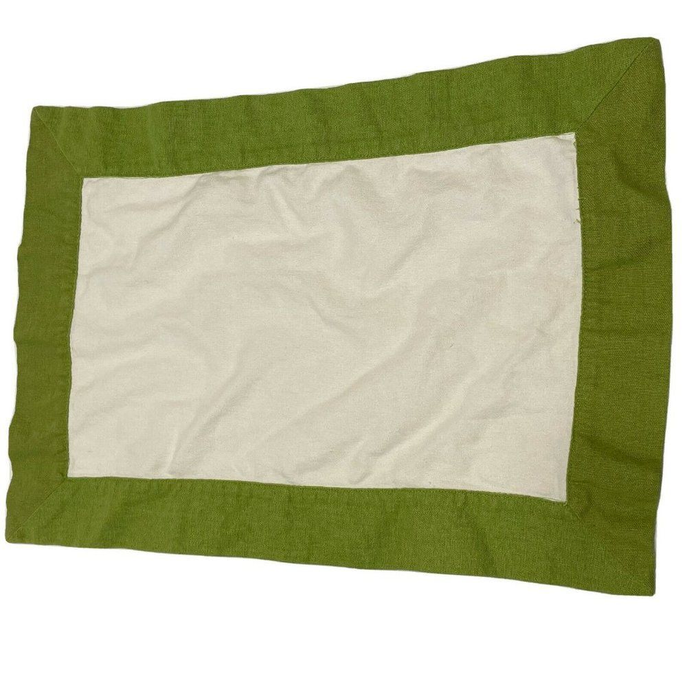 3- pottery barn linen napkin placemat green trim 2- 20x20 , 1- 20x14